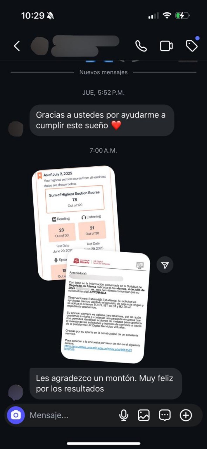 Agradecimiento por resultado y aprobación universitaria